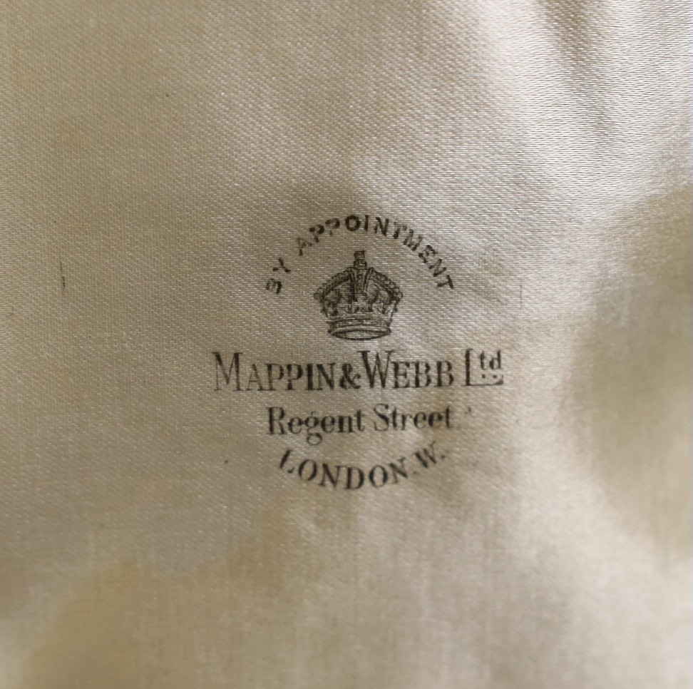 A Mappin & Webb leather display box, width 24cm.